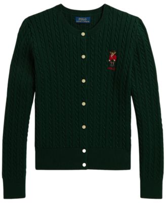 Polo Ralph Lauren Girls' 7-16 Polo Bear Mini-Cable Cotton Cardigan