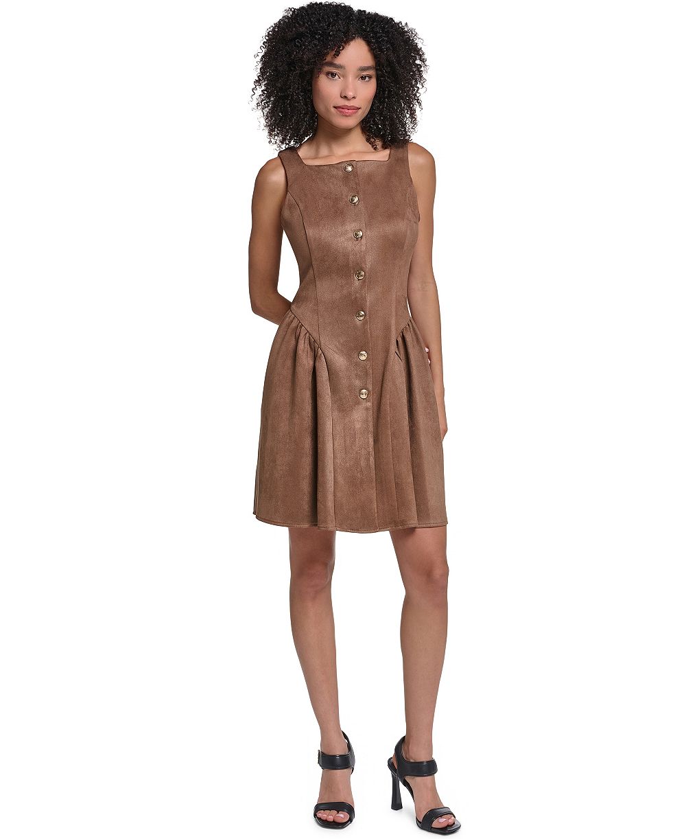 KARL LAGERFELD PARIS Women's Faux Suede Fit And Flare Midi Dress