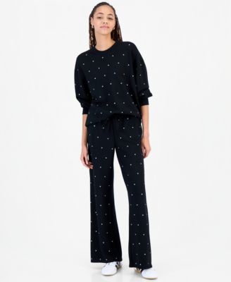 FVR DRM Juniors' High-Rise Embellished Scuba Wide-Leg Pants