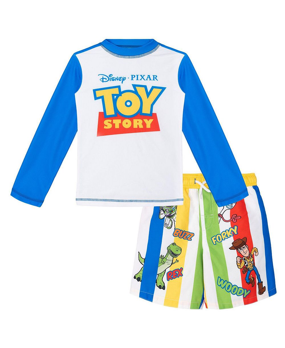 Toy Story Toddler Boys Mickey Mouse Swimwear 2-Piece Rash Guard and Swim Trunks Set