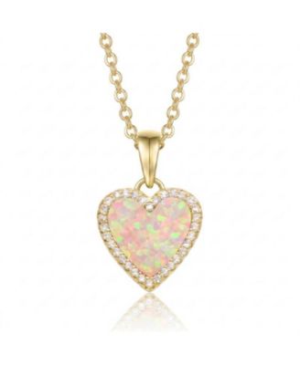 Rachel Glauber 14K Gold Plated Sparkling Heart Opal and CZ Halo Necklace