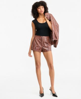 Bar III Women's High-Waisted Snake-Print Shorts, Macy's Exclusive
