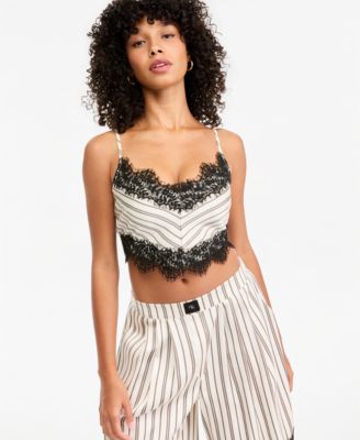 Bar III Women's Pinstripe Satin V-Neck Sleeveless Top, Macy's Exclusive