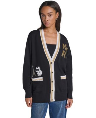 KARL LAGERFELD PARIS женский кардиган оверсайз с V-образным вырезом и патчами в стиле varsity