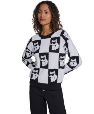 KARL LAGERFELD PARIS Women's Choupette Checkerboard Pullover Sweater