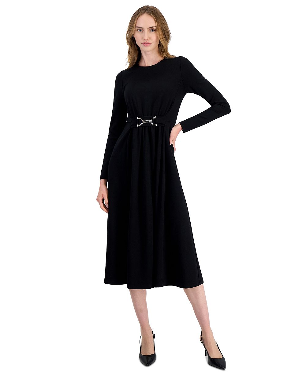 Женское платье Anne Klein Petite Serenity с длинным рукавом и поясом, миди