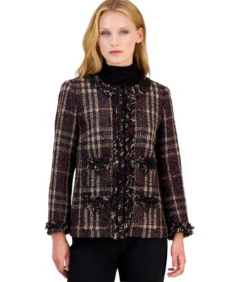 Anne Klein женская куртка с воротником-шалью и бахромой Petite Fringe-Trim Plaid