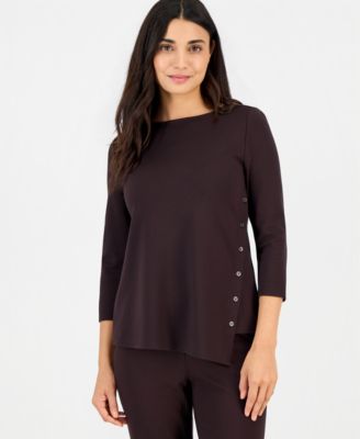 Anne Klein Essentials женская блузка Petite с асимметричным вырезом и пуговицами, рукав 3/4