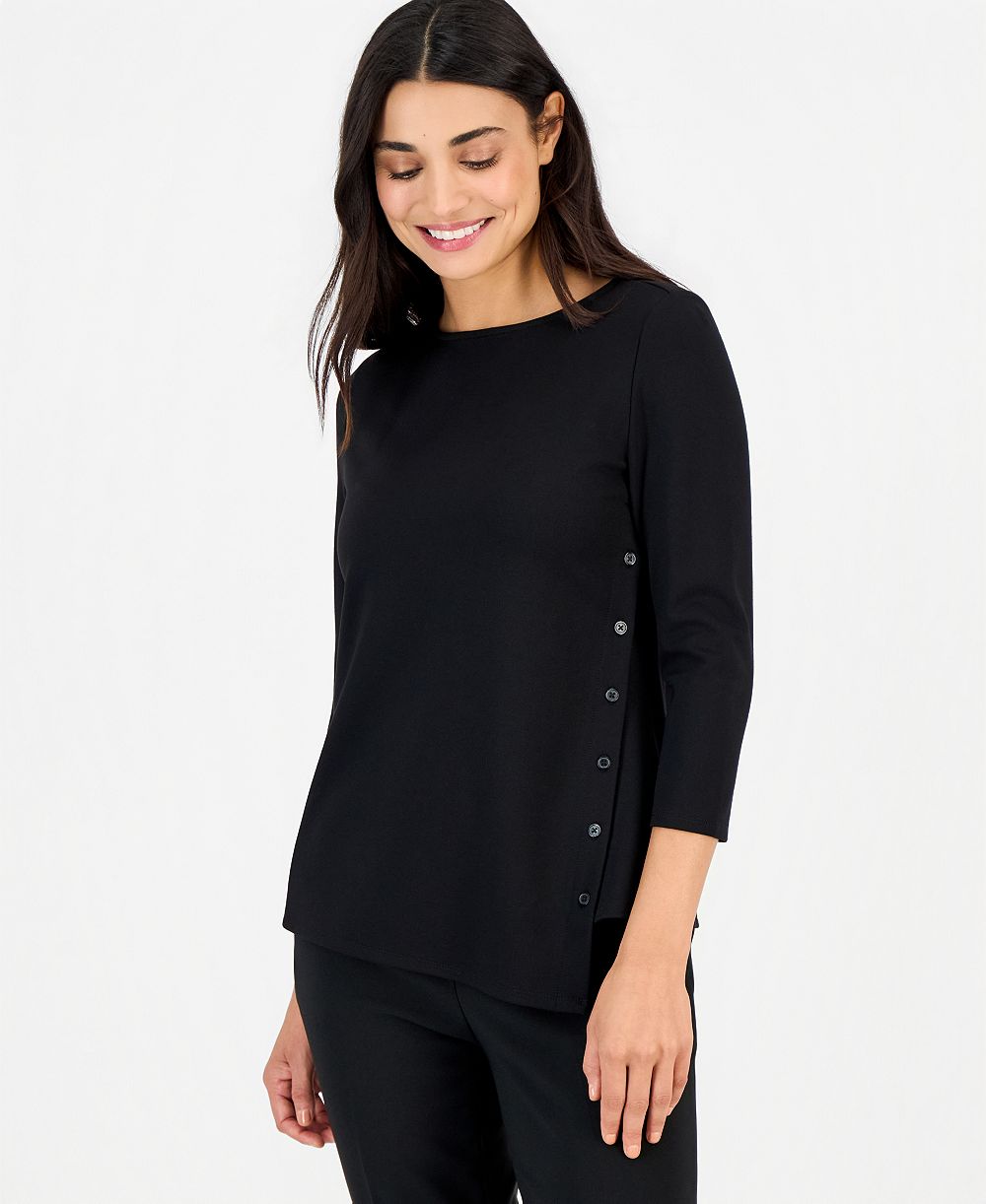 Anne Klein Essentials женская блузка Petite с асимметричным вырезом и пуговицами, рукав 3/4