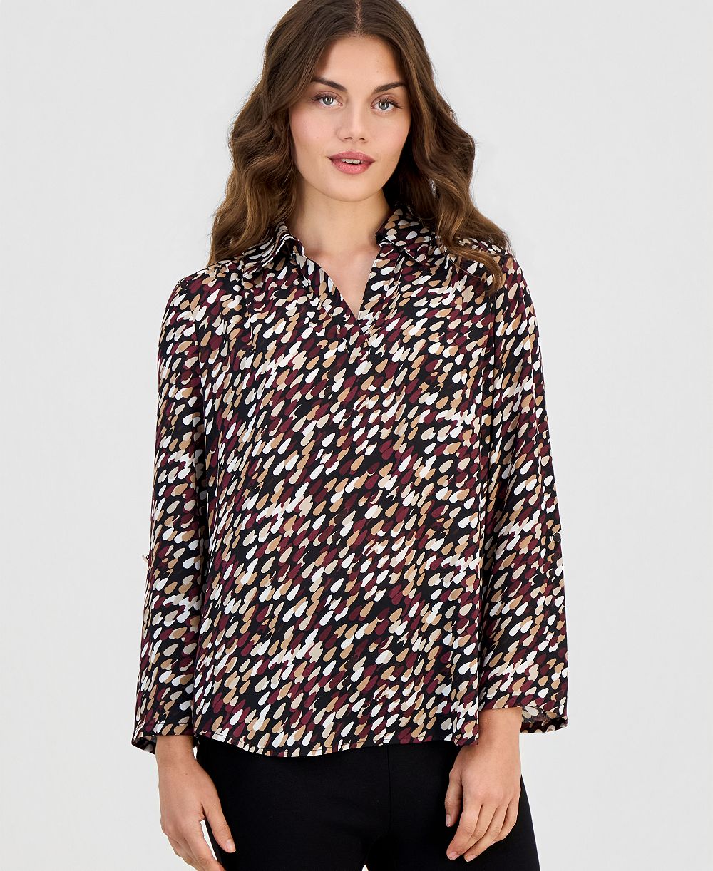 Блузка Anne Klein Essentials Petite с V-образным вырезом и рукавами 3/4 для женщин