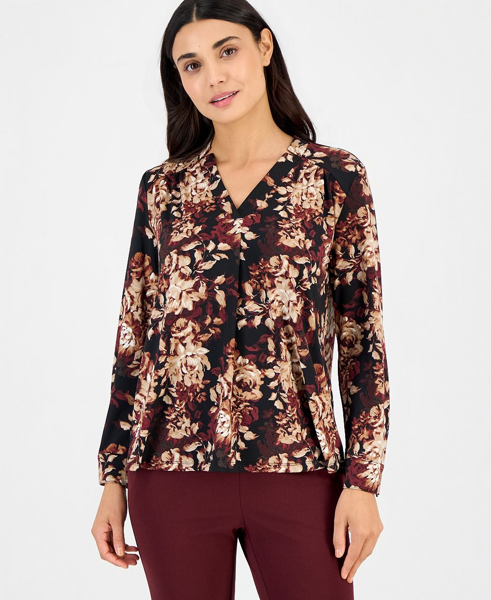 Anne Klein Essentials женская блузка с длинным рукавом и разрезом на шее, маленькие размеры