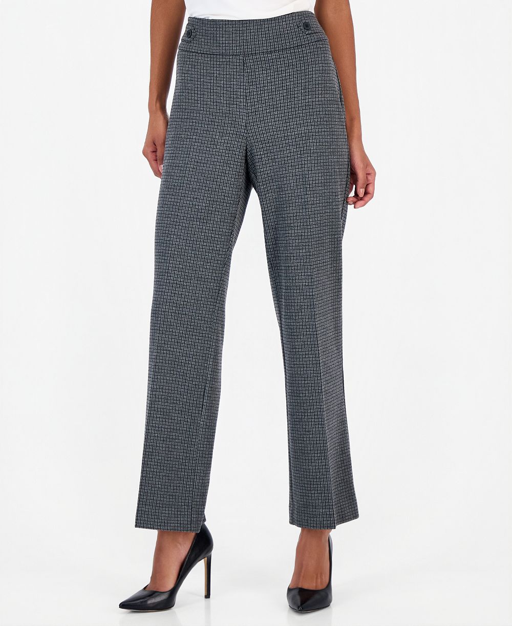 Anne Klein Essentials Брюки с широкими штанинами на резинке в мелкую клетку, размер Petite