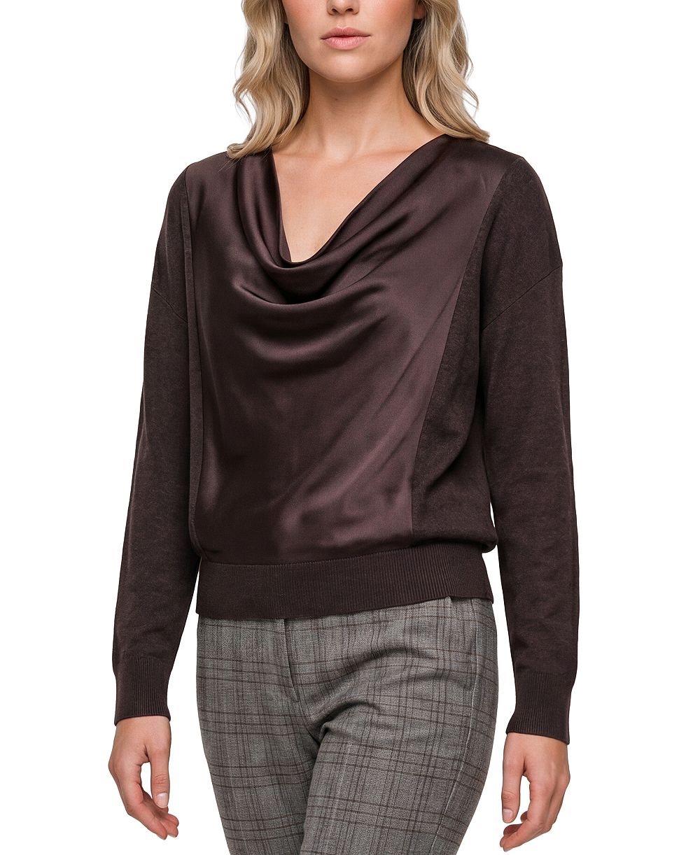 Liverpool Los Angeles Petite Satin Pullover с воротником-стойкой и длинными рукавами
