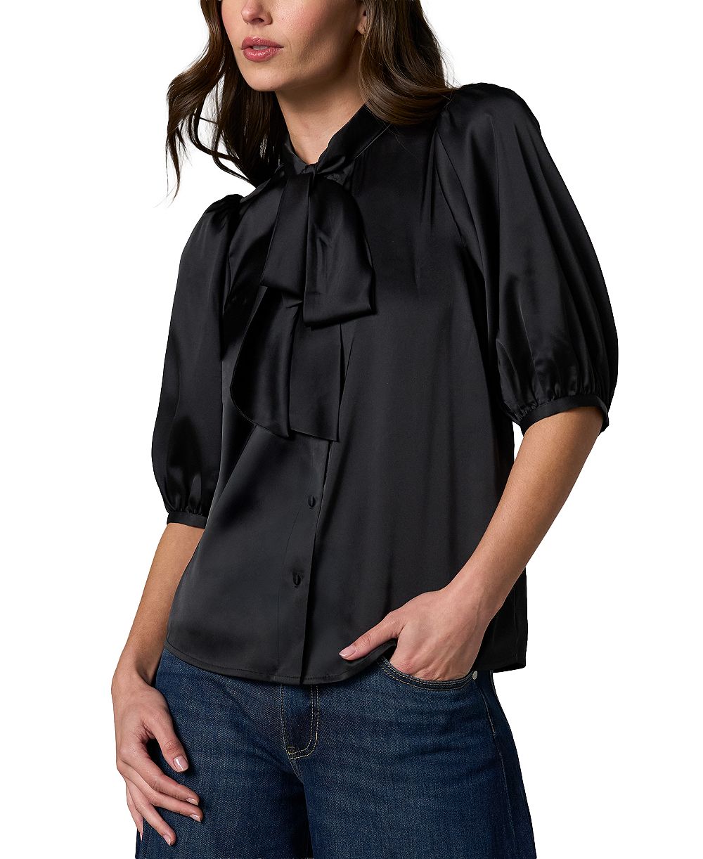 Блузка Liverpool Los Angeles Petite Elbow-Length Puff-Sleeve Tie-Neck Satin