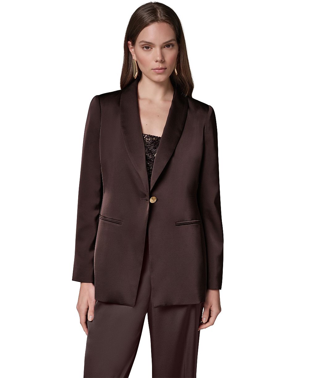 Женский блейзер Donna Karan New York Petite Satin Shoulder-Padding Long-Sleeve