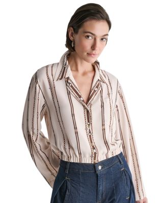 BCBG Женский укороченный топ с воротником и длинным рукавом