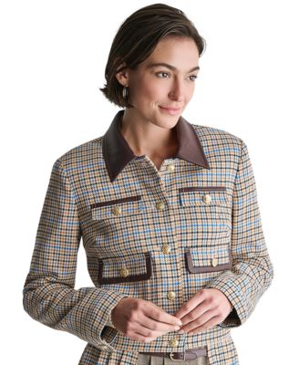 Женская клетчатая куртка BCBG Cropped Collared Trucker Jacket