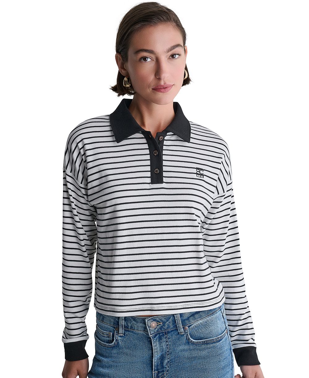 Женский поло BCBG Striped Collared Long-Sleeve