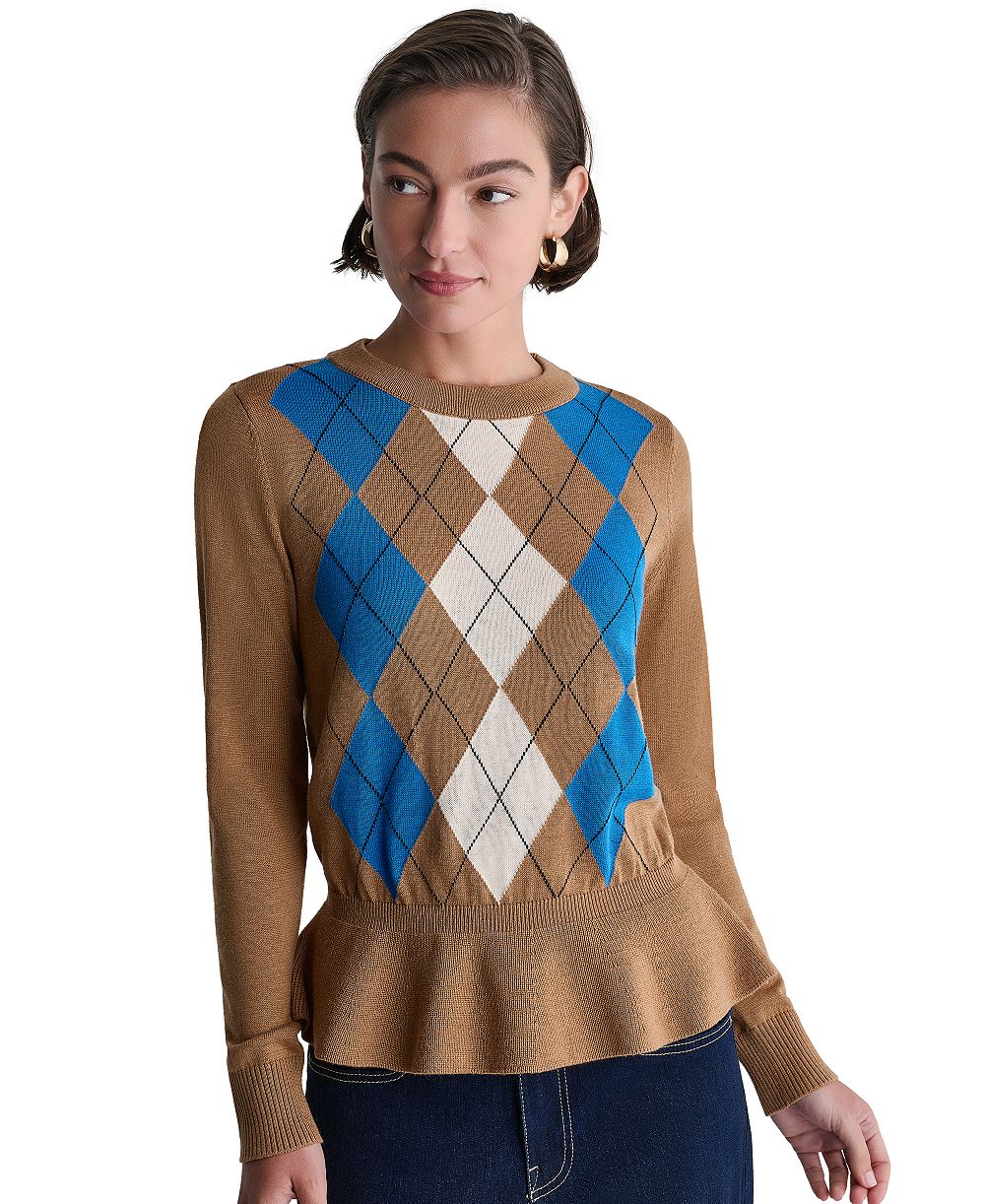 BCBG Женский джемпер Argyle Peplum с круглым вырезом