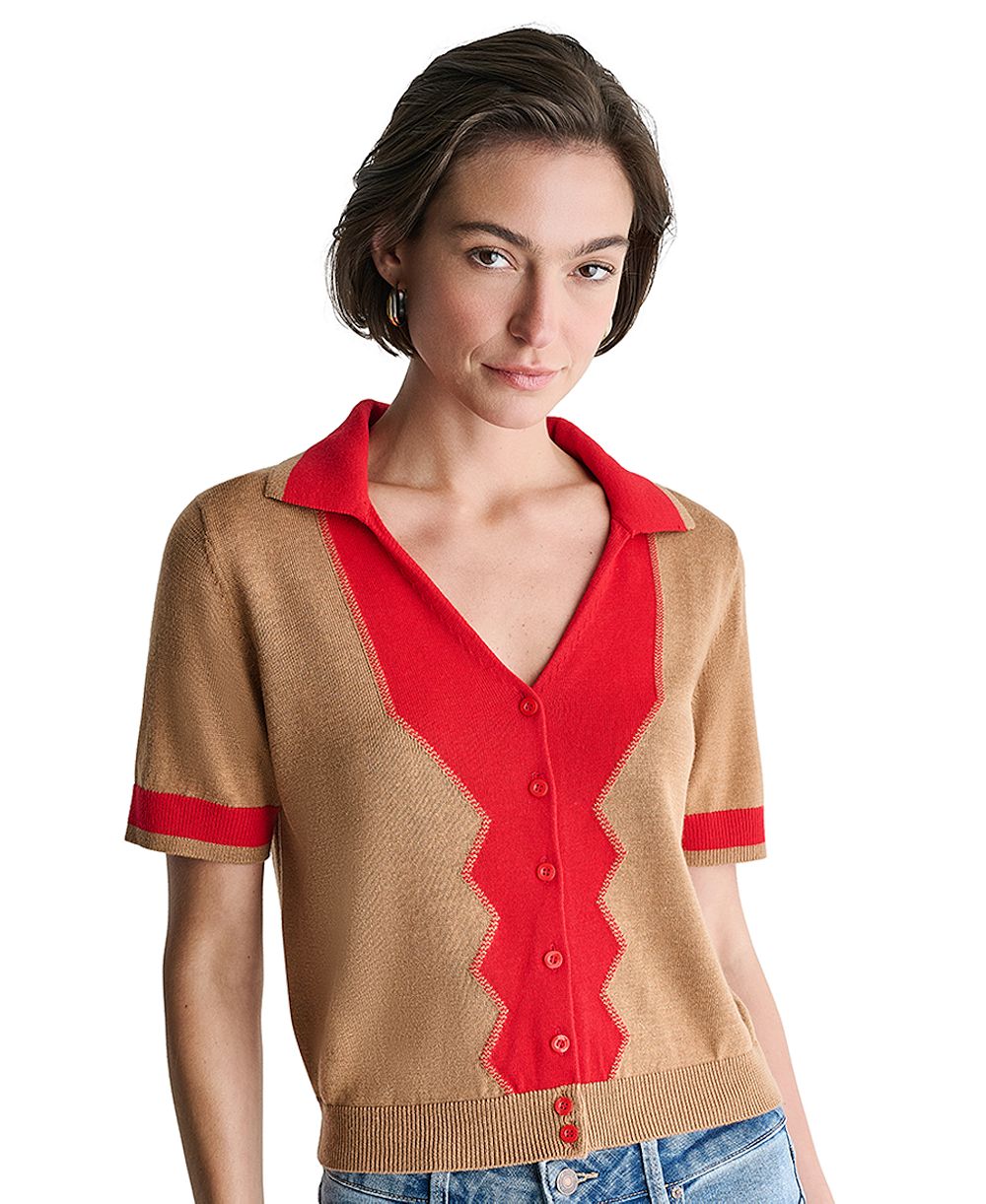 BCBG Women's Colorblock Short-Sleeve Polo Sweater