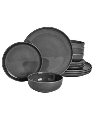 Haven Deep Pewter Reactive Glaze 12-Pc. Dinnerware Set, Service for 4, Exclusively at Macy's