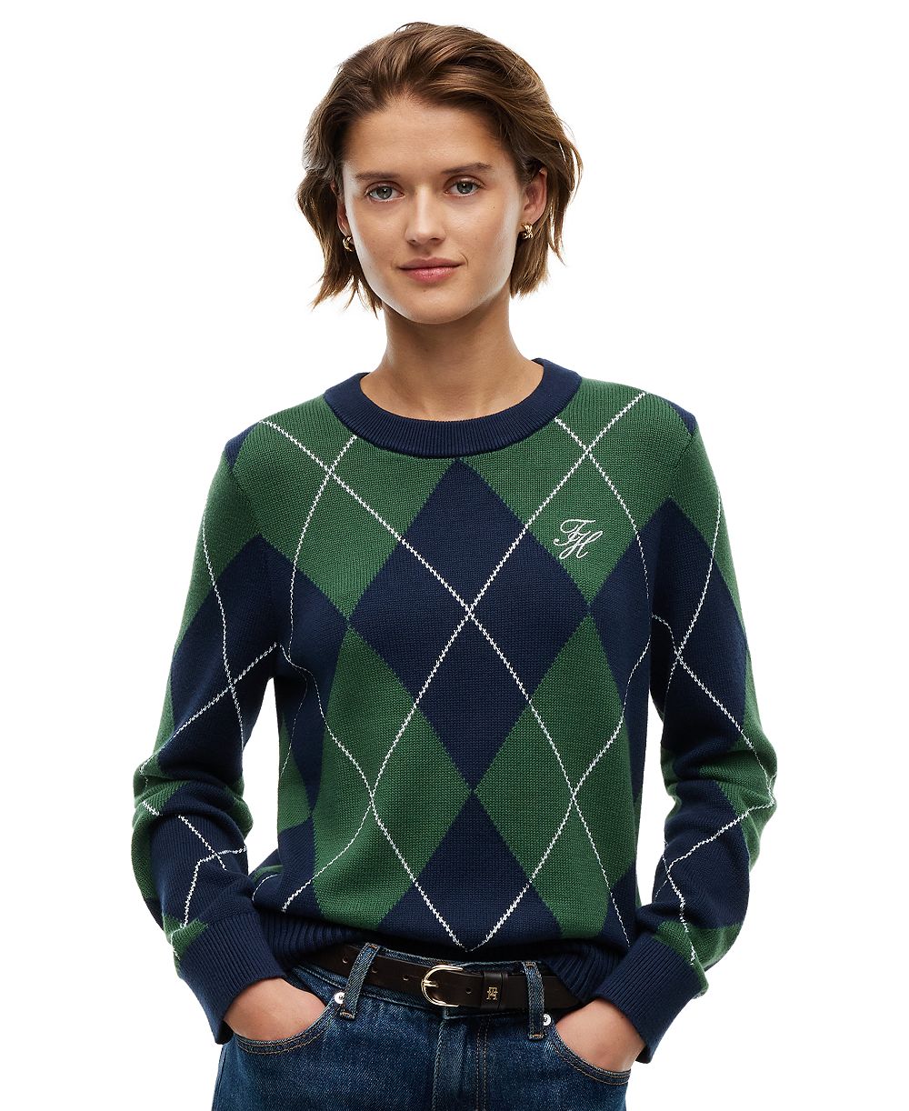 Tommy Hilfiger женский свитер с длинным рукавом, круглым вырезом и аргайльным узором