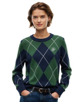 Tommy Hilfiger Women's Tartan Argyle Crewneck Long-Sleeve Sweater