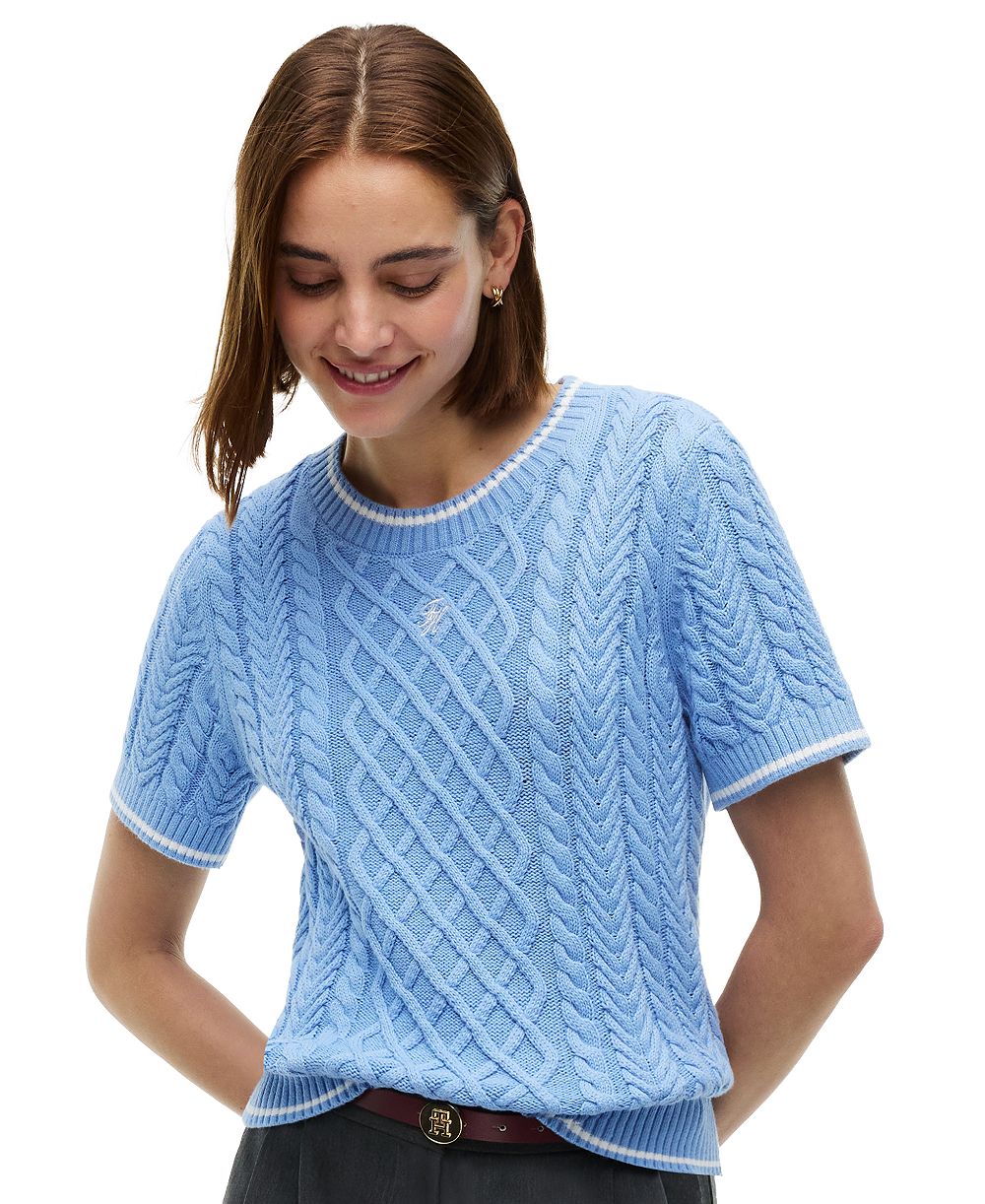 Tommy Hilfiger Women's Heritage Cable-Knit Short-Sleeve Sweater