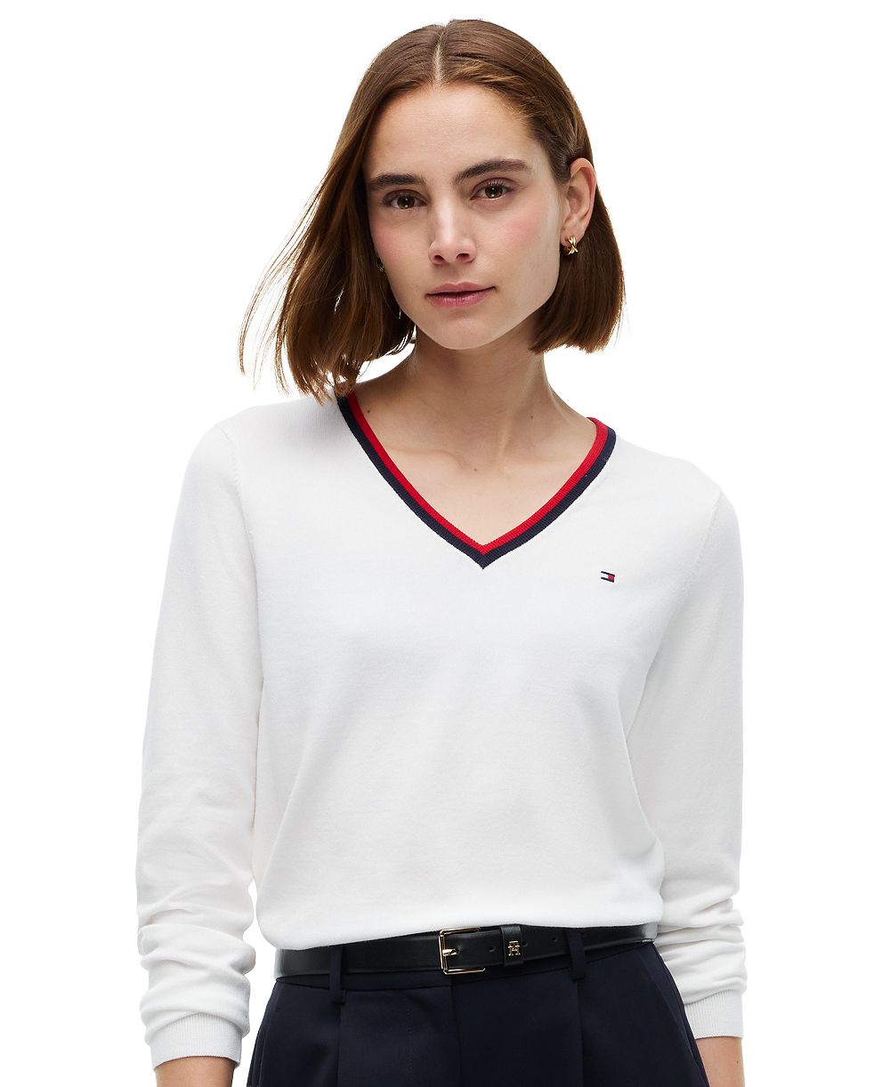 Свитер Tommy Hilfiger для женщин, V-образный вырез, длинные рукава