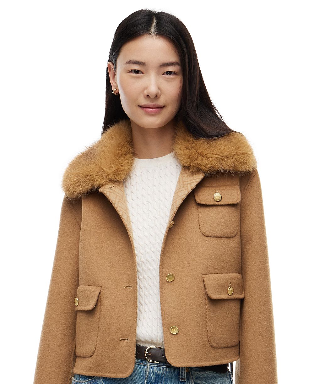 Tommy Hilfiger Women's Wool-Blend Cropped Jacket with Faux Fur