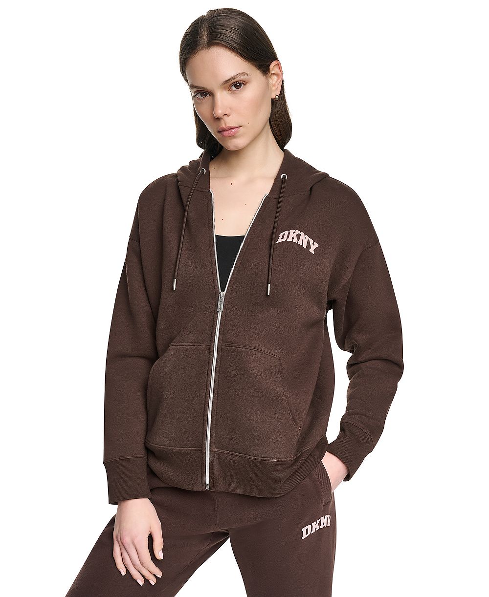 DKNY Sport Women's Puff Varsity Logo Full-Zip Cotton-Blend Fleece Hoodie