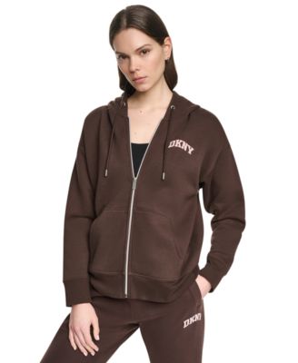 DKNY Sport Women's Puff Varsity Logo Full-Zip Cotton-Blend Fleece Hoodie