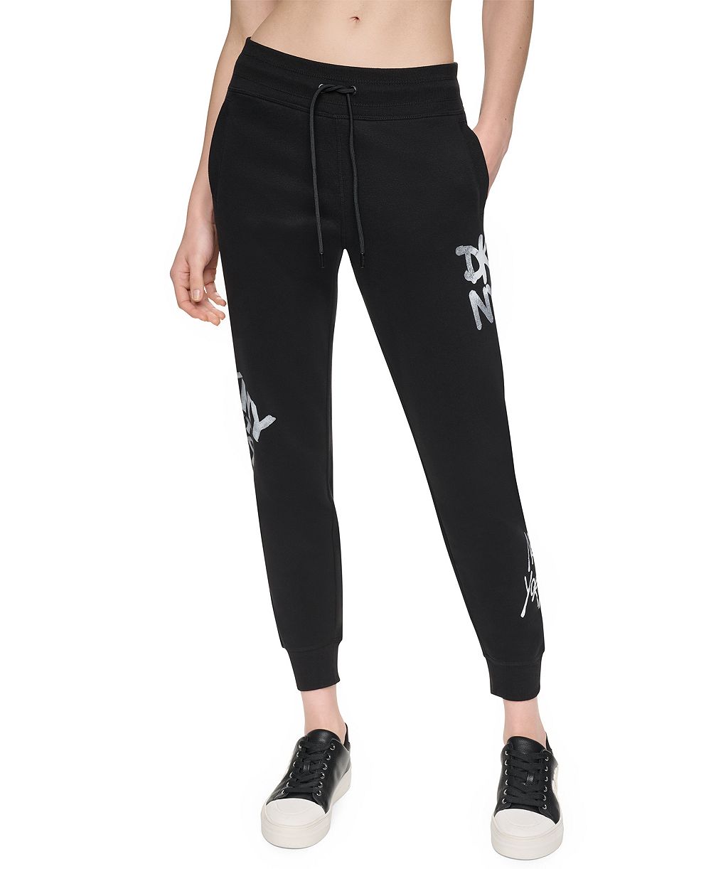 DKNY Sport Women's Graffiti Logo Mid-Rise Rib Waist Cuffed Joggers