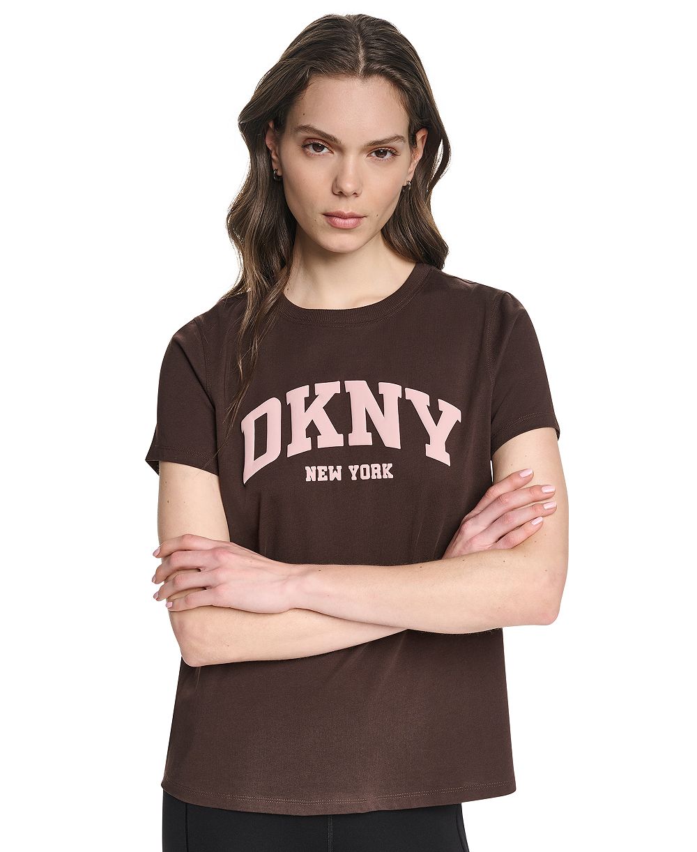 DKNY Sport Women's Puff Varsity Logo Relaxed Fit Crew Neck Tee