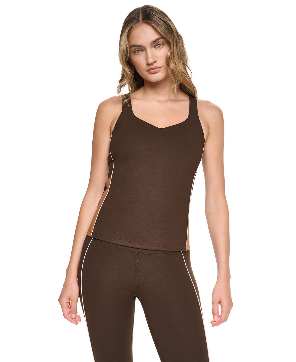DKNY Sport Women's Built-In Shelf Bra Colorblock V-Neck Tank Top