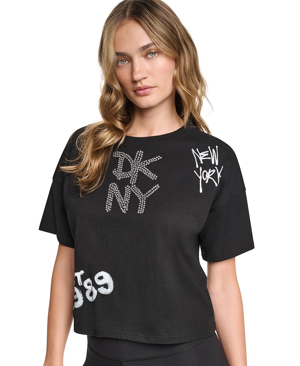 DKNY Sport Women's Graffiti Logo Cropped Graphic T-Shirt