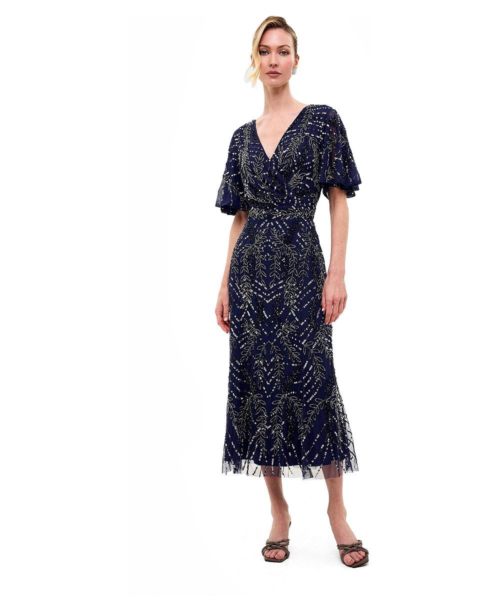 Платье BEAUUT Women's Embellished Sequins Flutter Sleeves Midi