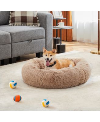ZENY Anti-Slip Round Fluffy Plush Faux Fur Cat Bed, Fits up to 30 lbs Pets