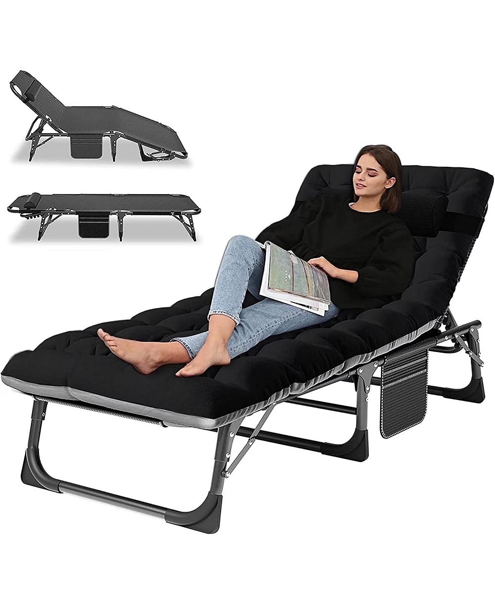 Mooncool Sleeping Cots Folding Chaise Lounge Chairs 5-Position Outdoor for Beach Lawn Camping Pool