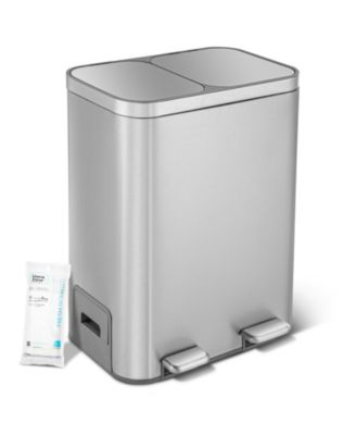 Home Zone Living кухонное ведро для мусора с двумя отделениями на 13 галлонов, с функцией переработки, мягким закрытием крышек и хранением пакетов, из матовой нержавеющей стали