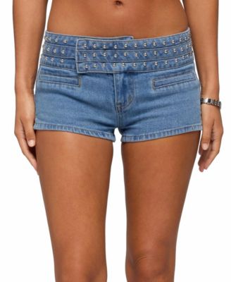 Edikted Women's Odetta Studded Low Rise Denim Shorts