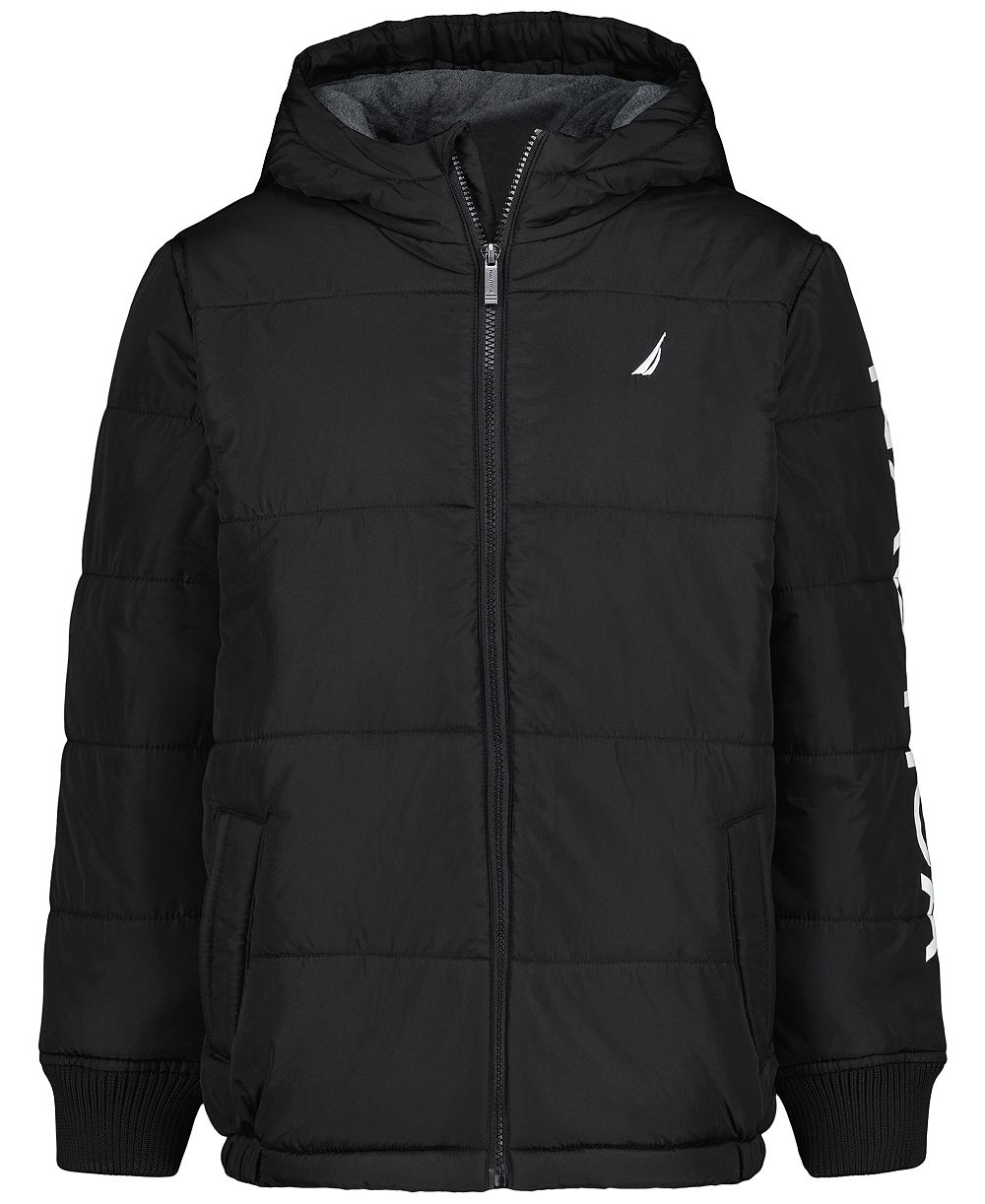 Nautica Boys' 2T-7 Water-Resistant Quilted Puffer Jacket with Fleece Beanie, 2-Piece Set