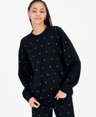 FVR DRM Juniors' Oversized Scuba Rhinestone-Embellished Crewneck Sweatshirt