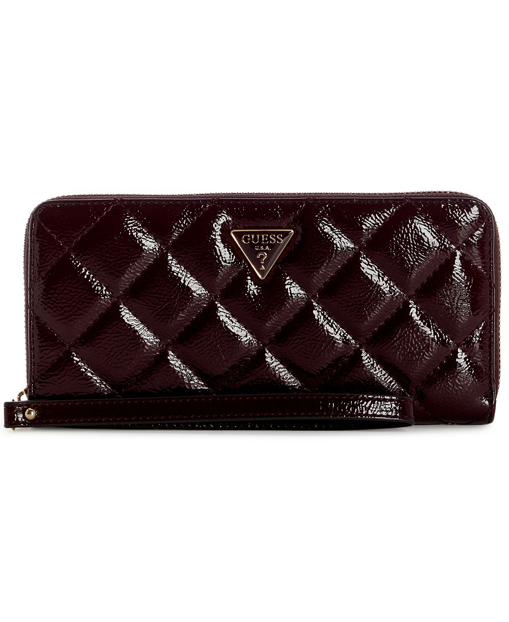 Клатч GUESS Juliet большой, с молнией, стеганый, из лакированной кожи