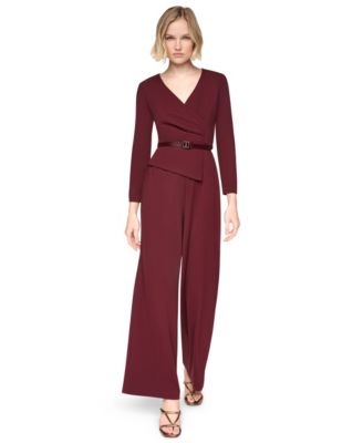 DKNY Women's Peplum V-Neck Wide-Leg Jumpsuit