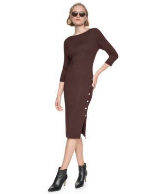 DKNY Women's Boat Neck Ribbed-Knit 3/4-Sleeve Dress