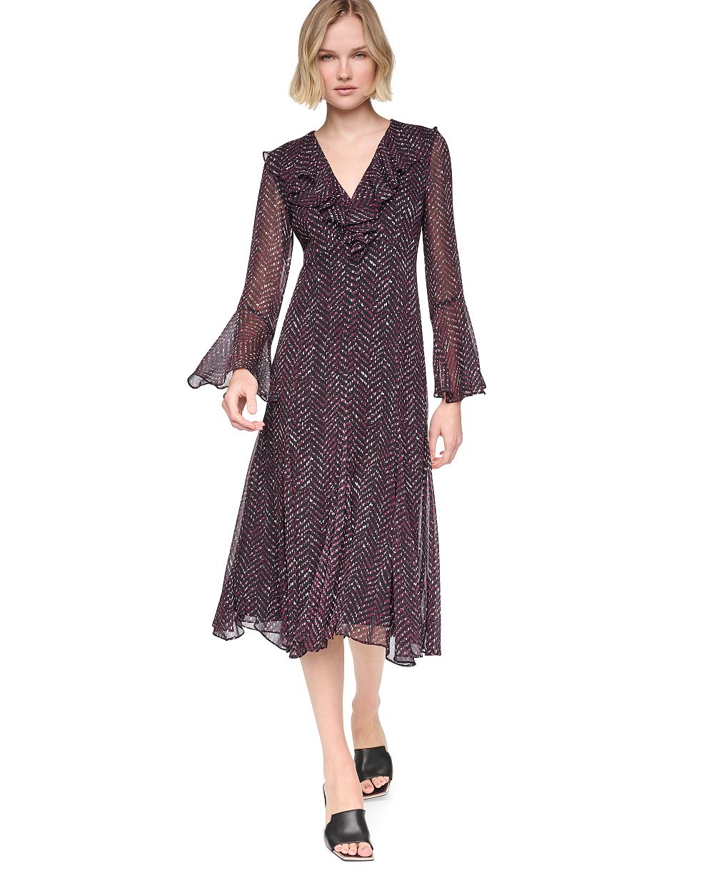 Женское платье DKNY Ruffle Midi V-Neck