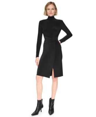 DKNY Women's Long-Sleeve Mock-Neck Knot-Front Sheath Dress