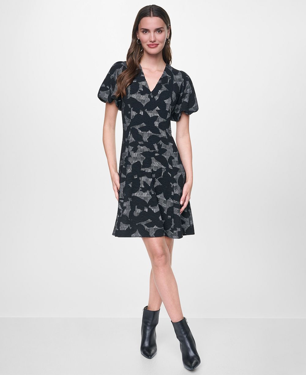 Женское платье DKNY Bubble Sleeve Fit & Flare Print