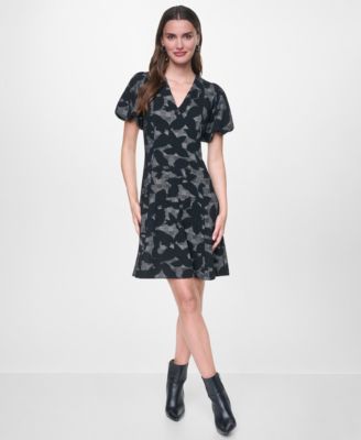Женское платье DKNY Bubble Sleeve Fit & Flare Print